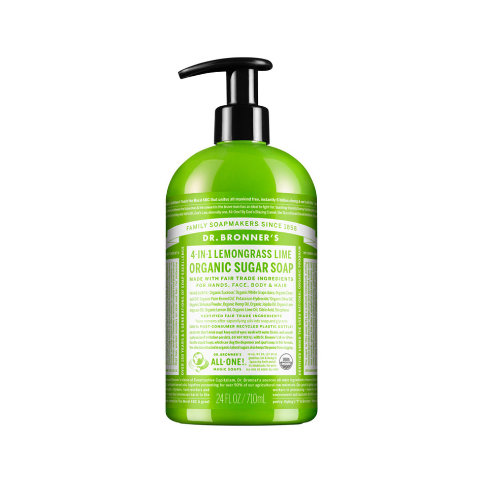 Dr. Bronner's Organic Sugar Soap 4-in-1 Lemongrass Lime (pump) 710ml