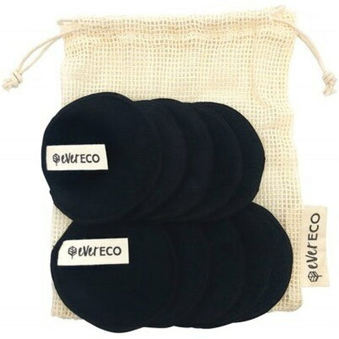 EVER ECO Reusable Bamboo Makeup Removal Pads Black With Cotton Wash Bag 10