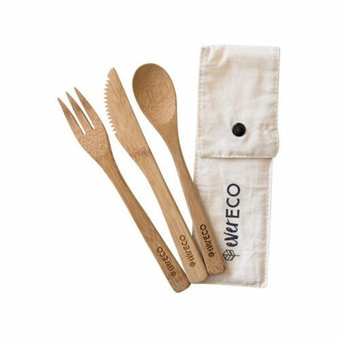 EVER ECO Bamboo Cutlery Set With Organic Cotton Pouch 1