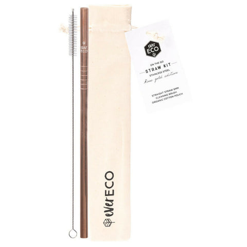 EVER ECO Stainless Steel Straw Kit - Straight Rose Gold 1