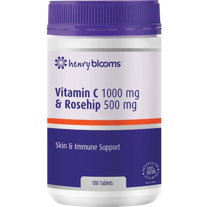 Henry Blooms Vitamin C 1000mg (asorbic acid) + Rosehip 500mg 180 Tablets
