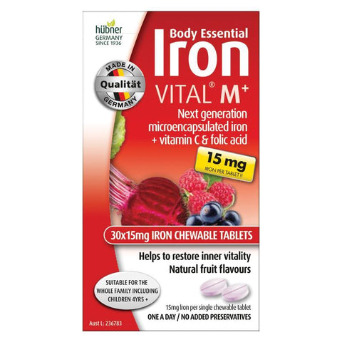 Body Essential Iron Vital M+ Chewable 30 Tablets