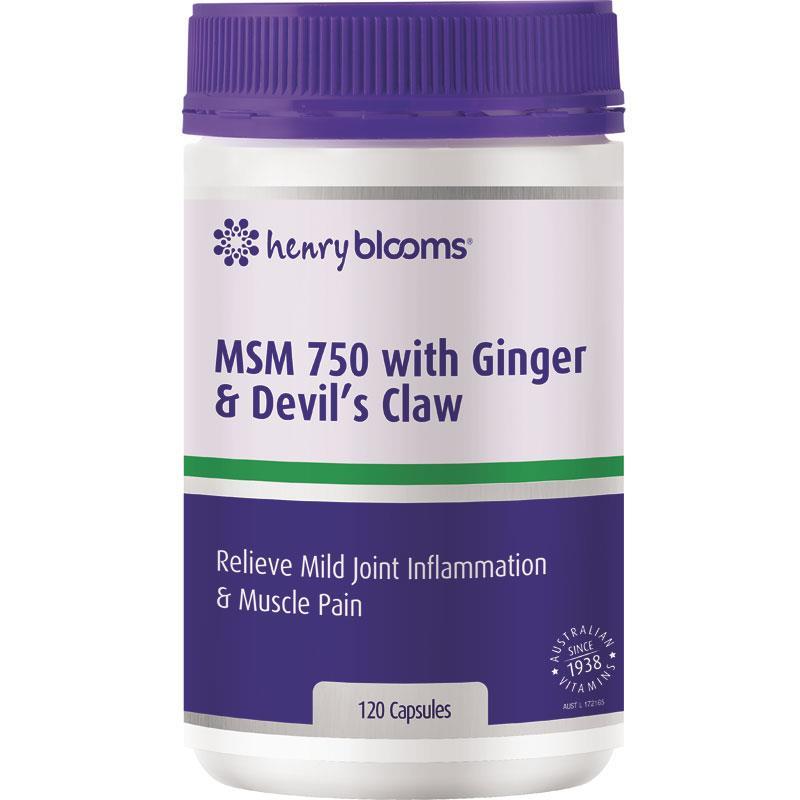 Henry Blooms MSM 750 with Ginger 1000mg & Devils Claw 120 Vegetarian Capsules