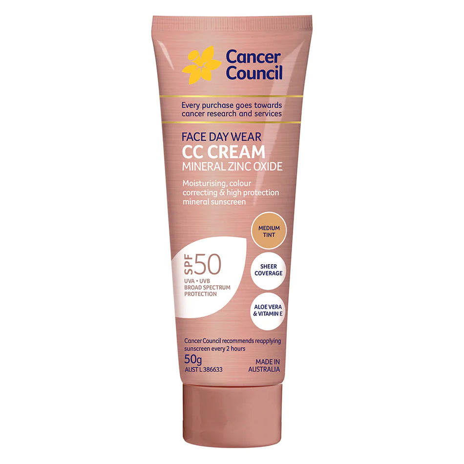 Cancer Council Mineral Zinc Oxide Face Day Wear SPF50 CC Medium Tint Cream 50g