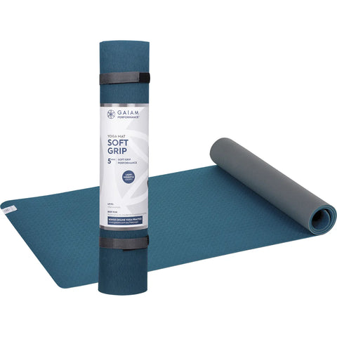 Gaiam Yoga Mat Soft Grip 5mm Teal/Charcoal Plain 61cm x 173cm 1