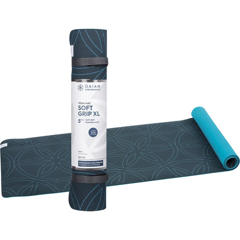 Gaiam Yoga Mat Soft Grip XL 5mm Blue/Teal Flower 61cm x 183cm 1
