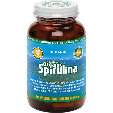 Green Nutritionals Mountain Organic Spirulina Vegan Capsules (520mg) 60