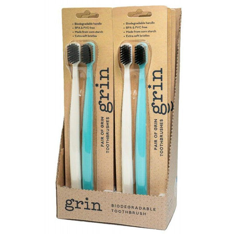GRIN Biodegradable Toothbrush (Twin Pack) Soft - Mint & Ivory
