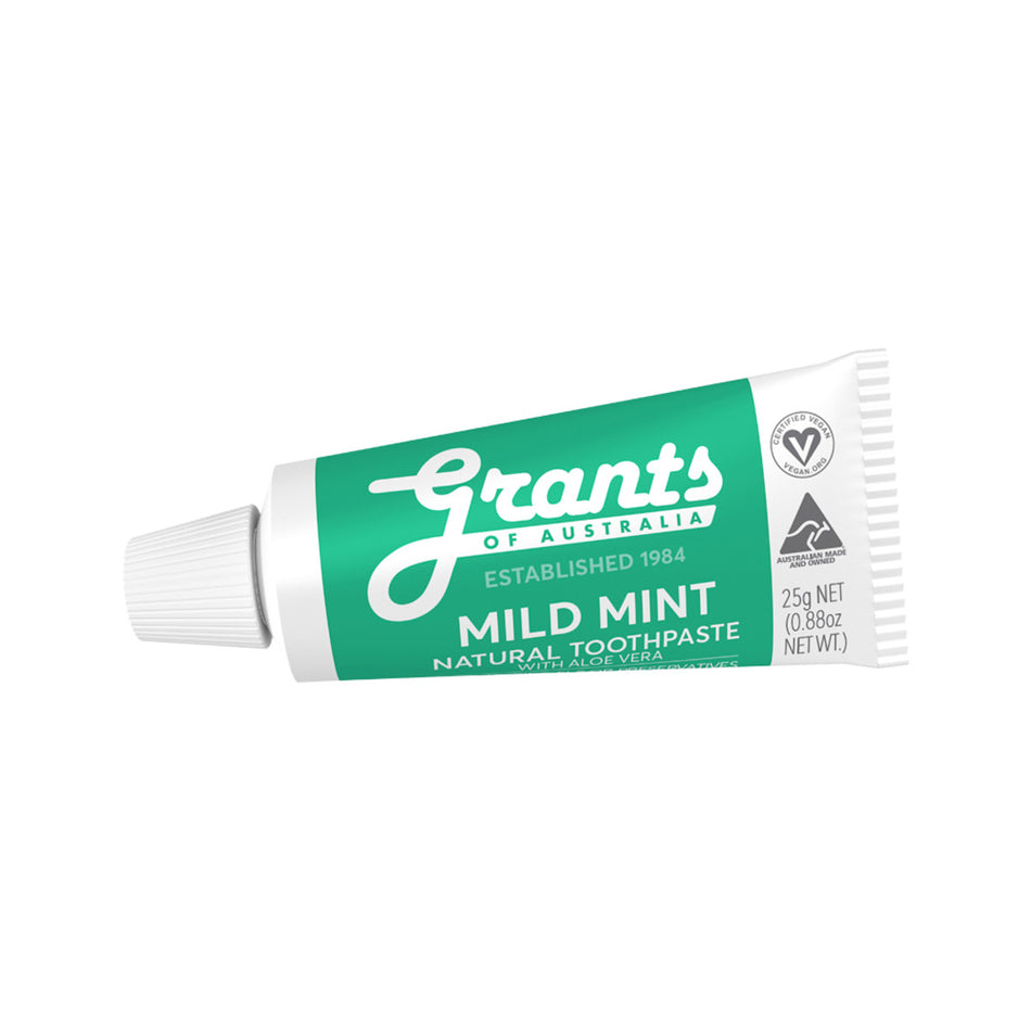 Grants Of Australia Natural Toothpaste Mild Mint with Aloe Vera Travel Size 25g Single