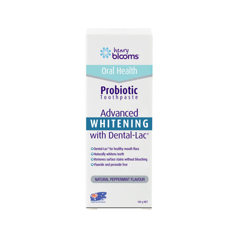 Henry Blooms Oral Health Probiotic Toothpaste Advanced Whitening with Dental-Lac Peppermint 100g