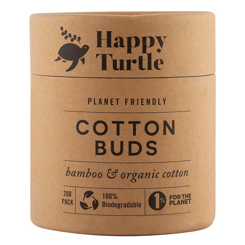 Happy Turtle Org Cotton&Bamboo Cotton Buds 200 pack (Tube) (Pack of 6)