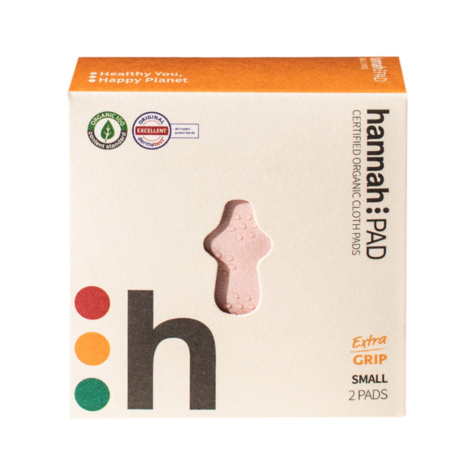 Hannah Pad Organic Cotton Reusable Cloth Pad Small Extra Grip x 2 Pack (Fabric supplied at random)