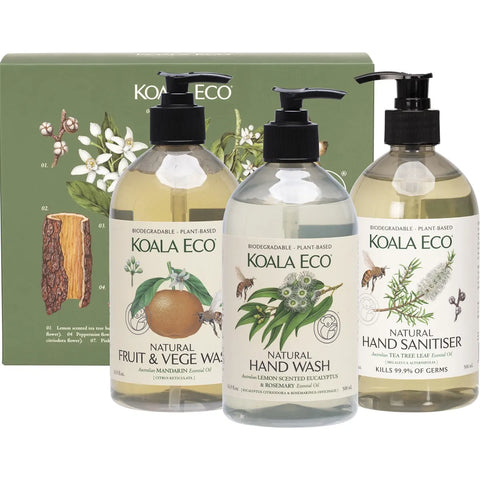 Koala Eco Clean & Safe Gift Pack Sanitiser, H/Wash, Fruit & Veg Wash 3
