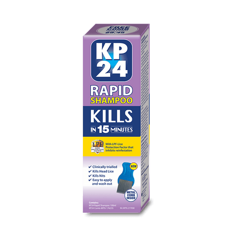 KP24 Rapid 15 Minute Head Lice/Nit Shampoo with Lice Protection Factor 100ml with Comb