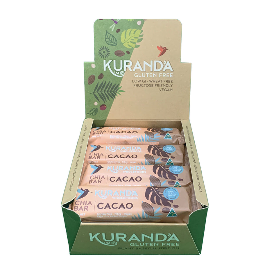 Kuranda Wholefoods Gluten Free Chia Bars Chia & Cacao Nibs 40g(Pack of 16)