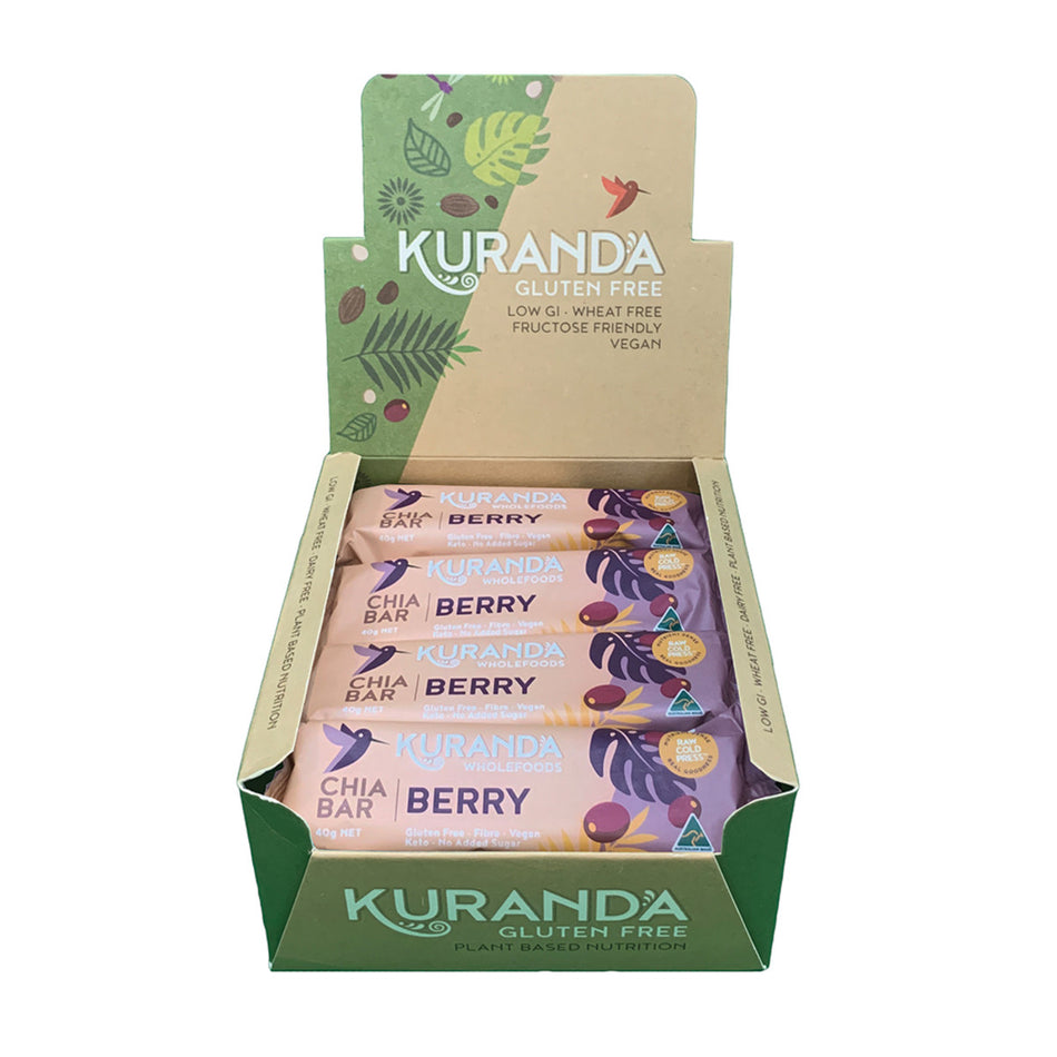Kuranda Wholefoods Gluten Free Chia Bars Chia & Cranberry 40g(Pack of 16)