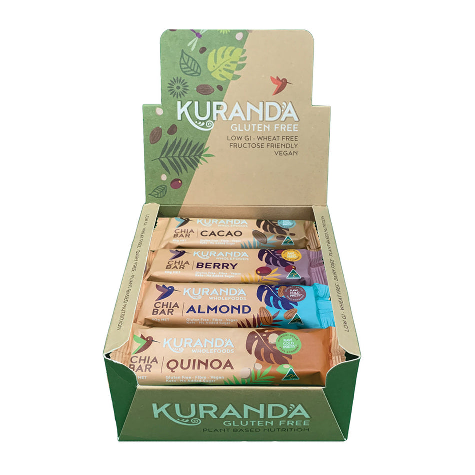 Kuranda Wholefoods Gluten Free Chia Bars Mixed 40g(Pack of 16)(contains: 4 of each flavour)
