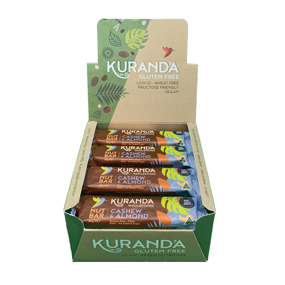 Kuranda Wholefoods Gluten Free Nut Bars Cashew & Almond 45g(Pack of 16)