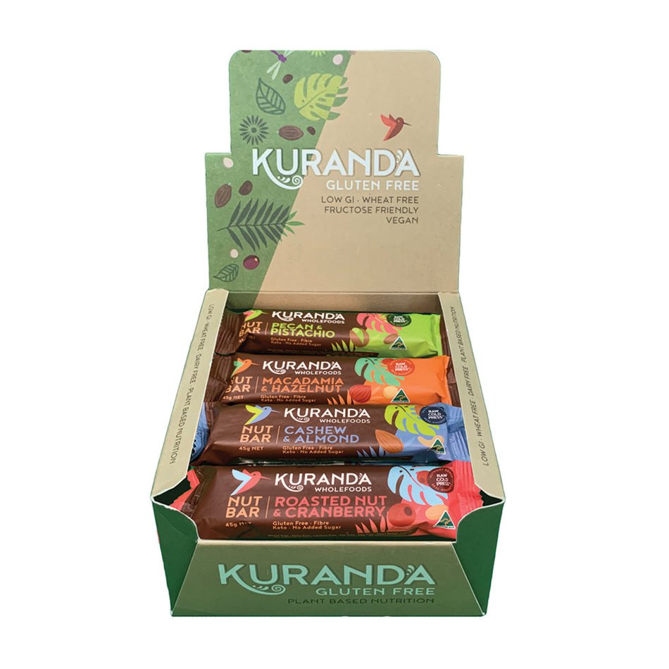 Kuranda Wholefoods Gluten Free Nut Bars Mixed 45g(Pack of 16) (contains: 4 of each flavour)