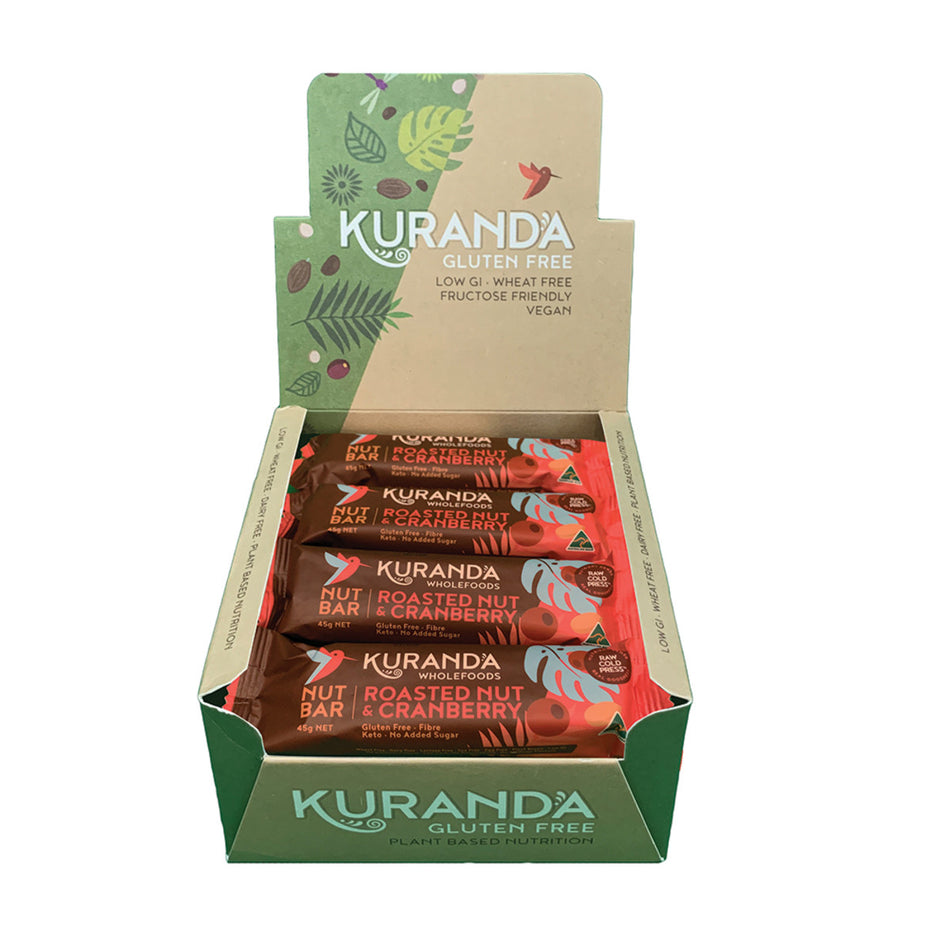 Kuranda Wholefoods Gluten Free Nut Bars Roasted Nut & Cranberry 45g(Pack of 16)