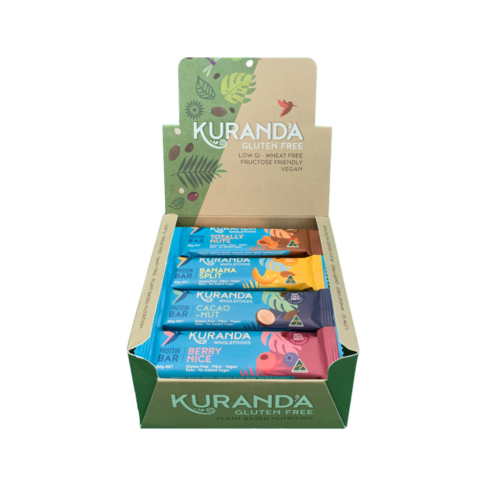 Kuranda Wholefoods Gluten Free Protein Bars Mixed 50g(Pack of 16) (contains: 4 of each flavour)