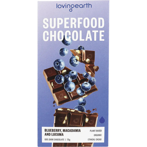 Loving Earth Superfood Chocolate Blueberry, Macadamia & Lucuma 11x70g