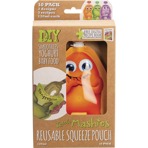 LITTLE MASHIES Reusable Squeeze Pouch Pack Of 10 - Mixed Colours 10x130ml