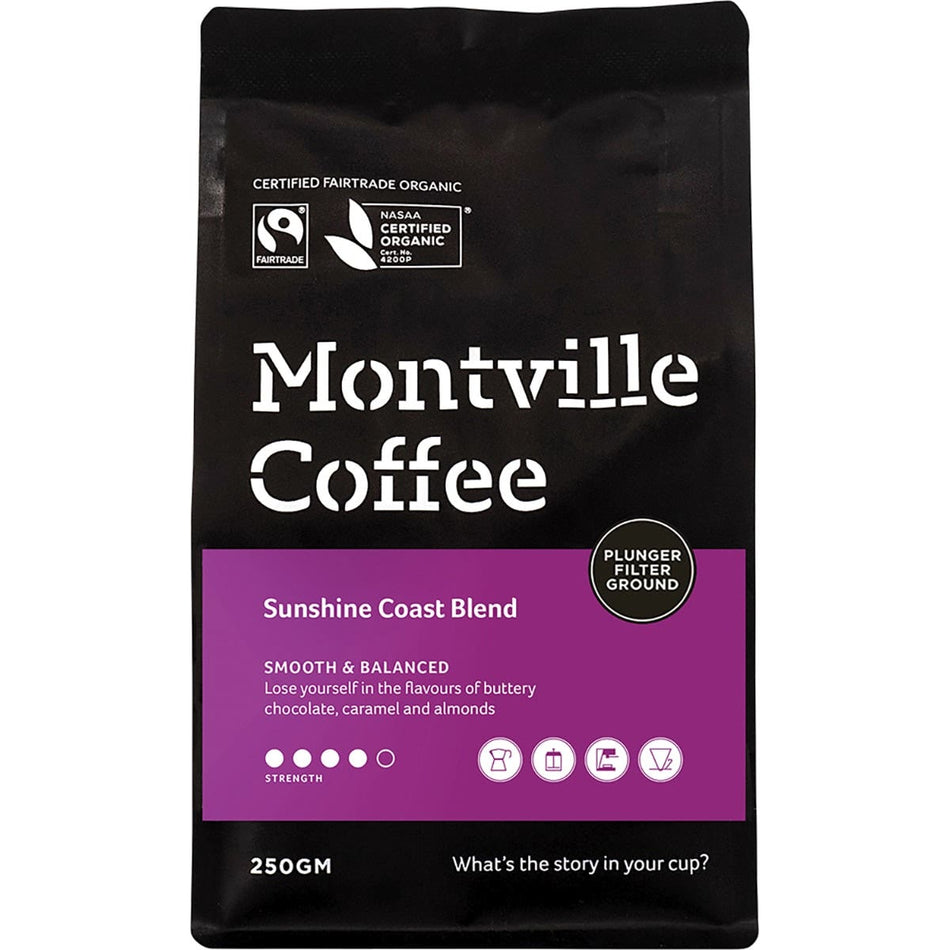 MONTVILLE COFFEE Coffee Ground (Plunger) Sunshine Coast Blend 250g