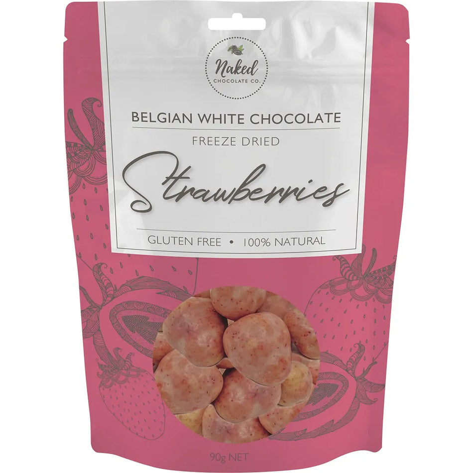 NAKED CHOCOLATE CO Freeze Dried Strawberries White Chocolate 90g