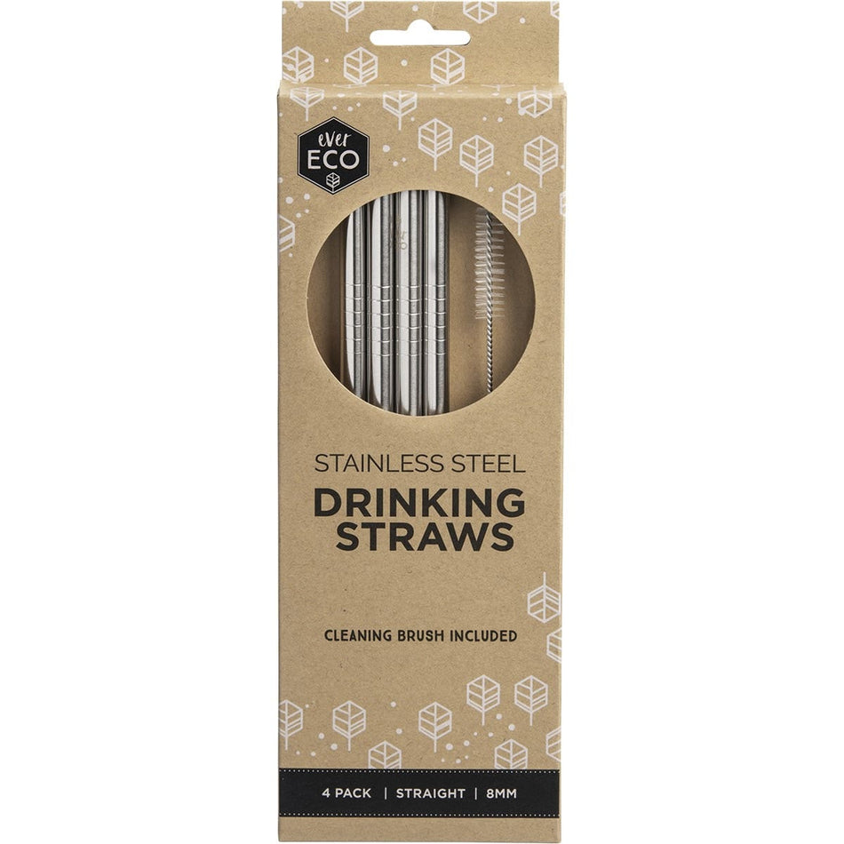 EVER ECO Stainless Steel Straws Straight 4pk