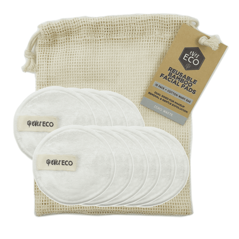 EVER ECO Reusable Bamboo Facial Pads White With Cotton Wash Bag 10