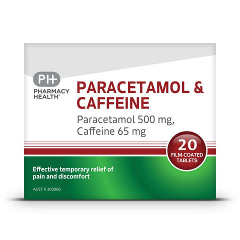 Pharmacy Health PARACETAMOL & CAFFEINE 20 TABLETS