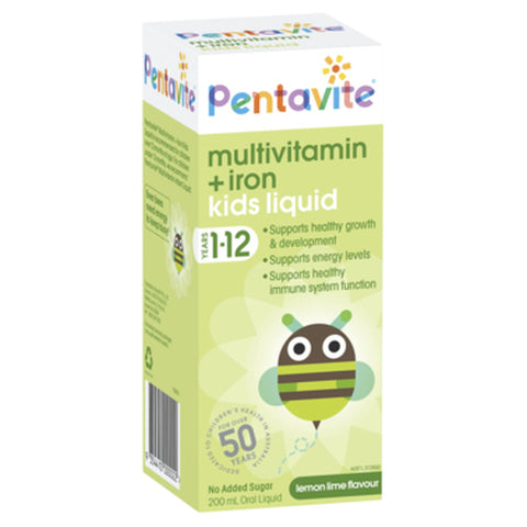 Penta-vite Kids Liquid Multivitamins with Iron for 1-12 yrs  Lemon Lime 100ml