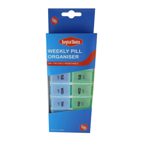 Surgical Basics Pill Box Weekly Pill Planner Removable (2 per day AM/PM) Small (16.8 x 7.2 x2.55cm)