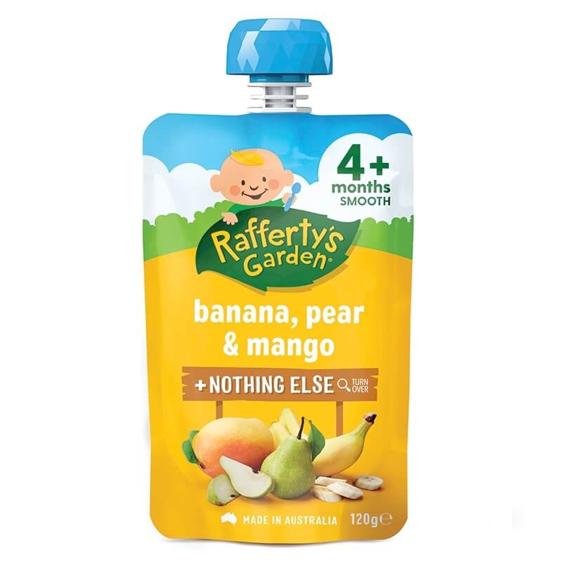 Raffertys Garden Food 4 Months+ Banana, Pear & Mango 120g (Pack of 6)