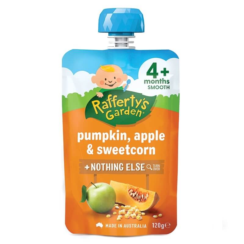 Raffertys Garden Baby Food Pouch Pumpkin, Apple & Sweetcorn 4+ Months 120g