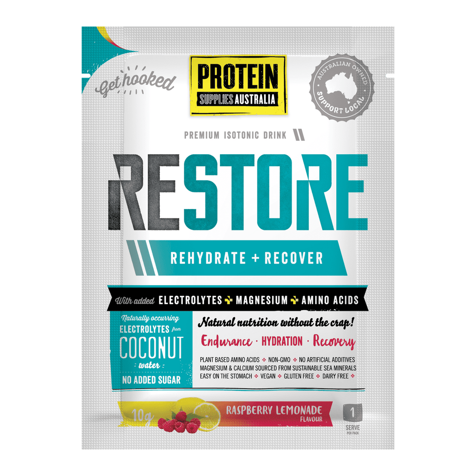 PROTEIN SUPPLIES AUSTRALIA Restore Hydration Recovery Drink Raspberry Lemonade 200g