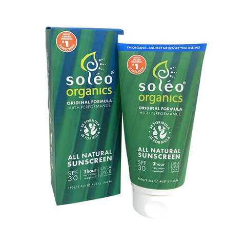 Soleo Organics All Natural Sunscreen SPF30 Original Formula (High Performance 3hr Water Resistant) 150g