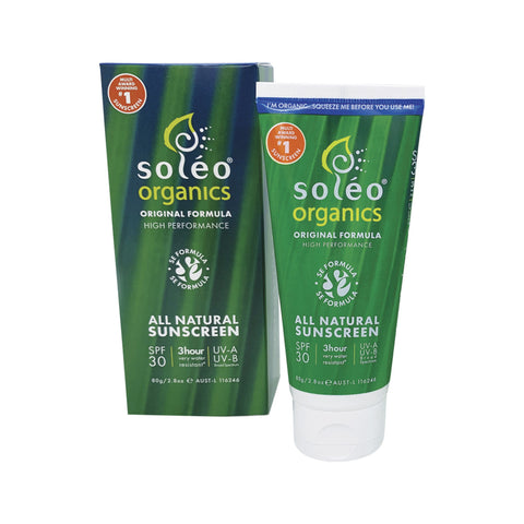Soleo Organics All Natural Sunscreen SPF30 Original Formula (High Performance 3hr Water Resistant) 80g