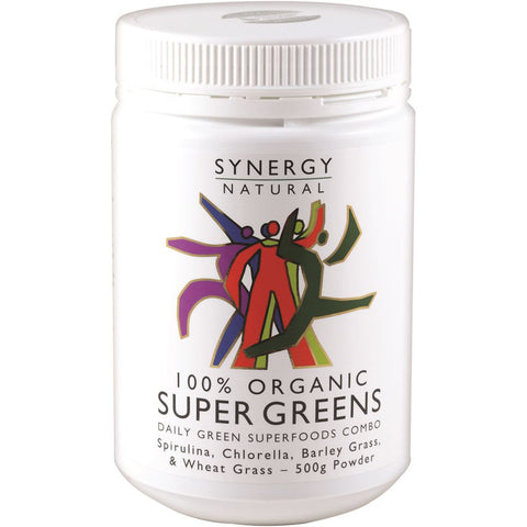 Synergy Natural Organic Super Greens Spirulina, Chlorella, Barley Grass & Wheat Grass Powder 500g