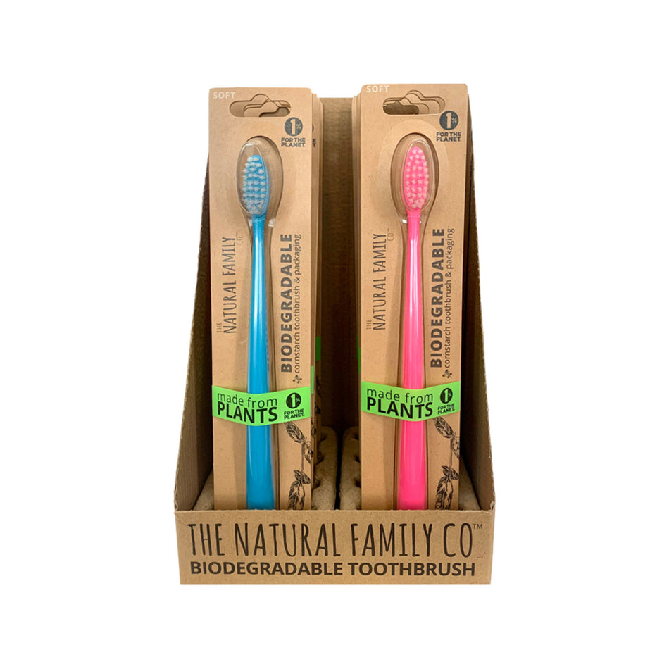 The Natural Family Co. Bio Toothbrush Neon Mixed (Pack of 8) (contains: Up To 6 Different Neon Colours - Supplied at Random)