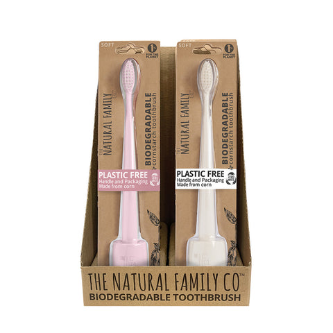 The Natural Family Co. Bio Toothbrush Pastel with Stand Mixed (Pack of 8) (contains: Up To 5 Different Pastel Colours - Supplied at Random)