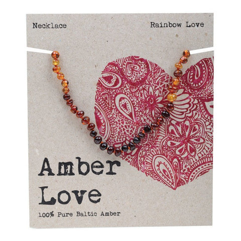 AMBER LOVE Children's Necklace 100% Baltic Amber - Rainbow Love 33cm