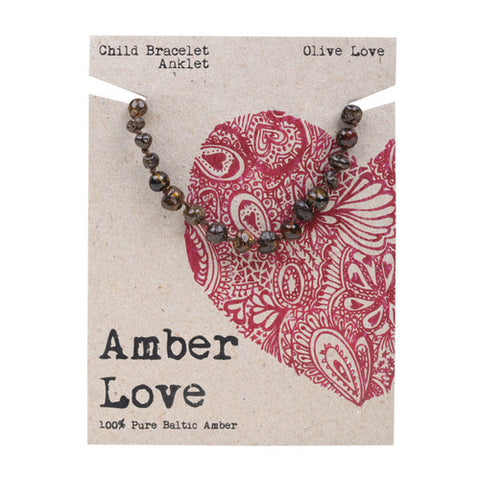 AMBER LOVE Children's Bracelet/Anklet 100% Baltic Amber - Olive Love 14cm