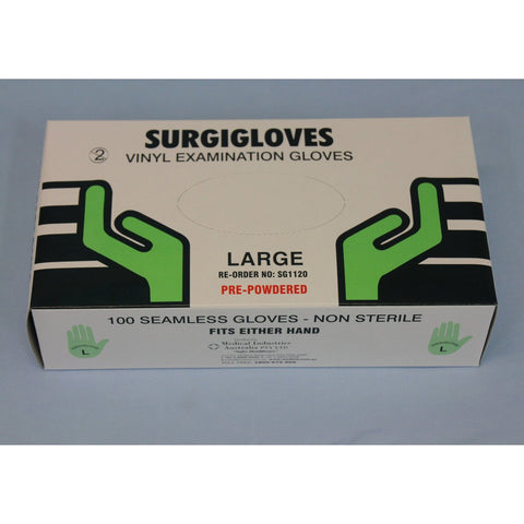 Surgigloves Disposable Vinyl Examination Gloves PRE-Powdered Small 100Pk
