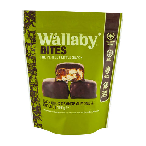Wallaby Bites Dark Choc Orange Almond 150g (Pack of 8)