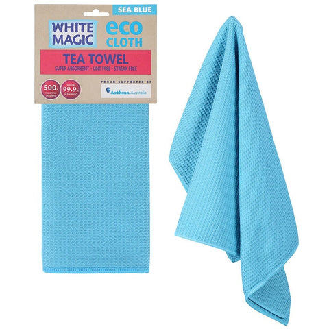 White Magic Eco Cloth Tea Towel Sea Blue 1Pk (Pack of 3)