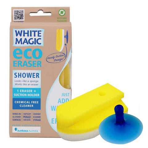 White Magic Eraser Sponge Shower w/Suction 1Pk (Pack of 6)