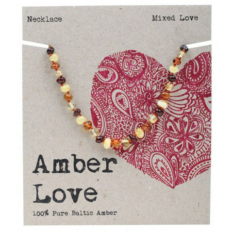 AMBER LOVE Children's Necklace 100% Baltic Amber - Mixed Love 33cm