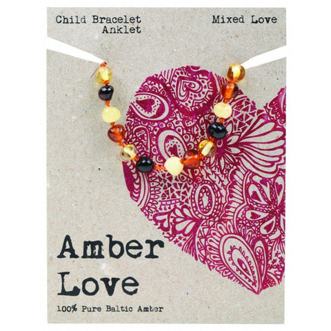 AMBER LOVE Children's Bracelet/Anklet 100% Baltic Amber - Mixed Love 14cm